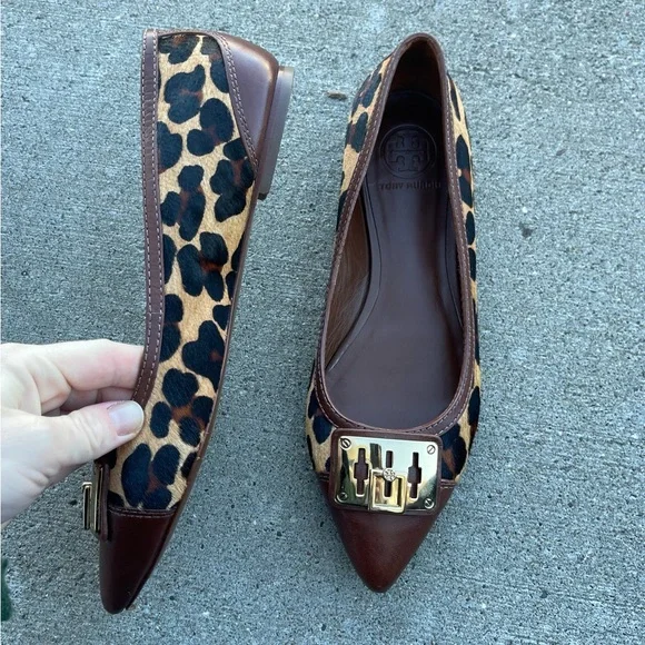 Tory Burch Leopard Print Flats with Gold Accents - Picture 2 of 10